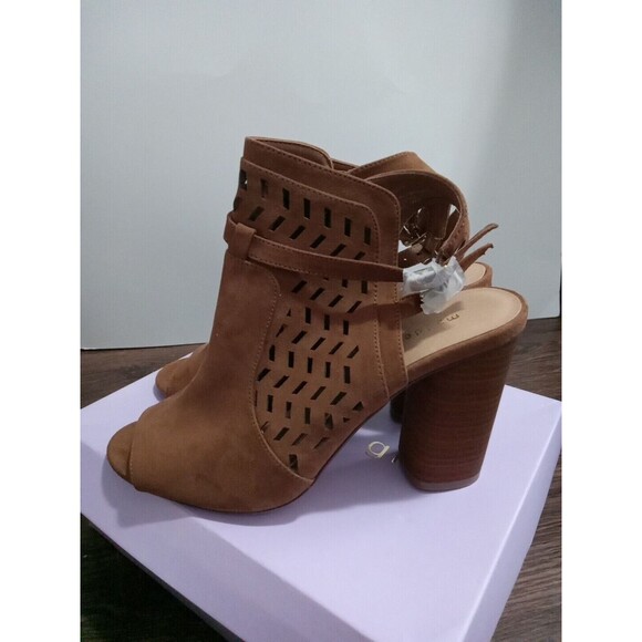 madden girl Addy suede brown chevron cutout peep toe block heel Bootie Size 9.5 - Picture 6 of 9